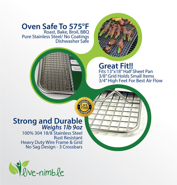 Live-Nimble Premium 100% Stainless Steel Cooling Rack Also Cooks